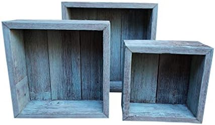 Reclaimed Wood Shadow Box with Wood Backing - Rustic Farmhouse Barnwood Style - Floating Shelves - Set of 3 (Turquoise, 