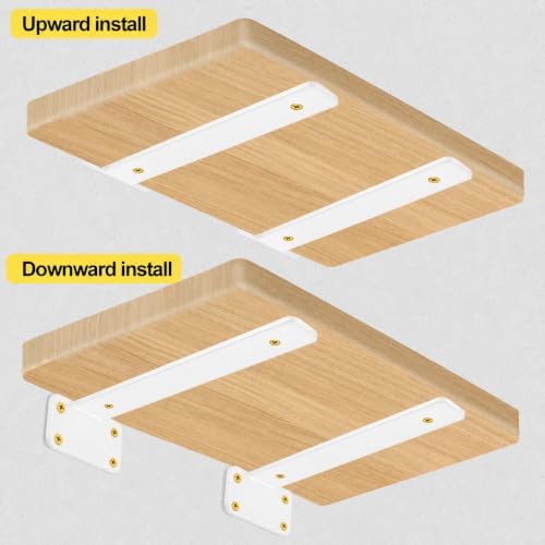 6 Pack - 7 inch White Hidden L Shelf Bracket (1/5 Inch Thicked) Iron Floating Shelf Brackets Rustic Industrial Metal Bra