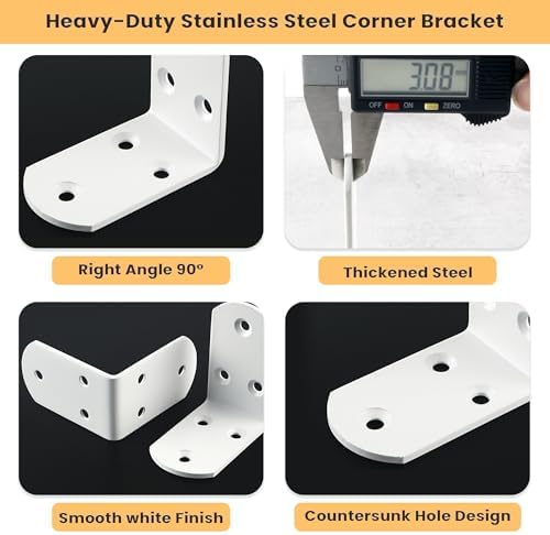 Alise White 4 Pcs L Brackets, Small Corner Brackets for Wood Furniture