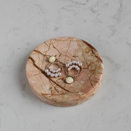 Natural Pink Marble Soap Dish, Round Small Jewelry Dish, Sponge Holder for Bathroom, Kitchen