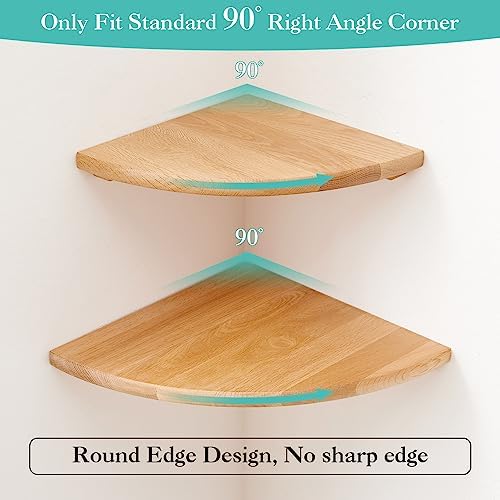 Oak Corner Shelf 7 inches Natural Wood Floating Corner Shelves Round End Wall Mounted Display Shelf Corner Plant Stand f