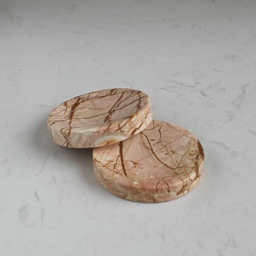 Natural Pink Marble Soap Dish, Round Small Jewelry Dish, Sponge Holder for Bathroom, Kitchen