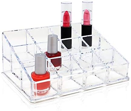 Isaac Jacobs Clear Acrylic 12 Compartment Organizer for Makeup, 3 Rows (x4)