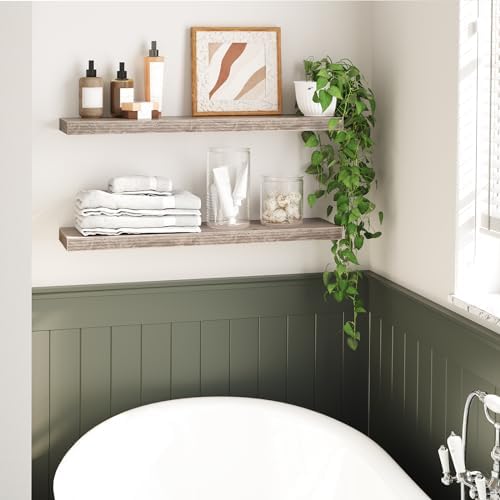 HOOBRO Floating Shelves for Wall, Wall Mounted Shelf Set of 2, 31.5" Hanging Shelf with Invisible Brackets, for Wall Dec
