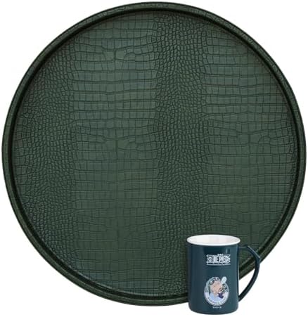 HofferRuffer Round Serving Tray 20'', Elegant Faux Leather Circle Ottoman Table Tray, Serve Tea Coffee Breakfast in Bedr