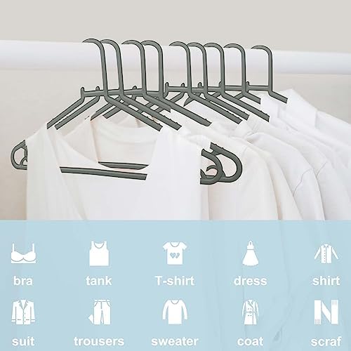 Byomostor Plastic Hangers 50 Pack, Light Weight Durable Clothes Hangers with Hooks Standard Size G-Shape&Non-Slip Coat Hangers for Everyday Use (Grey)