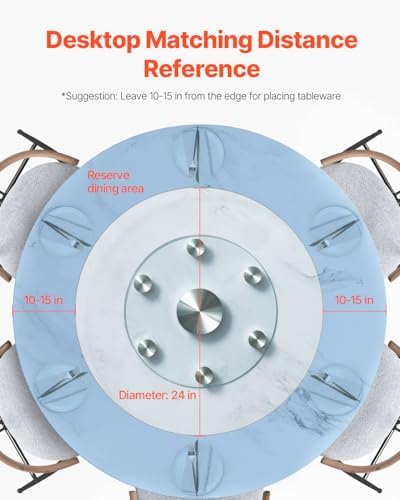 VEVOR 24 in Glass Lazy Susan Turntable, Tempered Glass Dining Table Centerpiece with 6 Rotating Wheels, 360° Smooth and 
