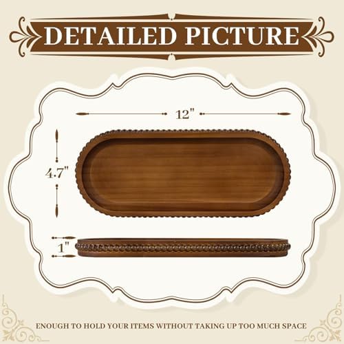 MAONAME Brown Oval Long Narrow Tray, 12" x 4.7" Wood Bathroom Vanity Tray