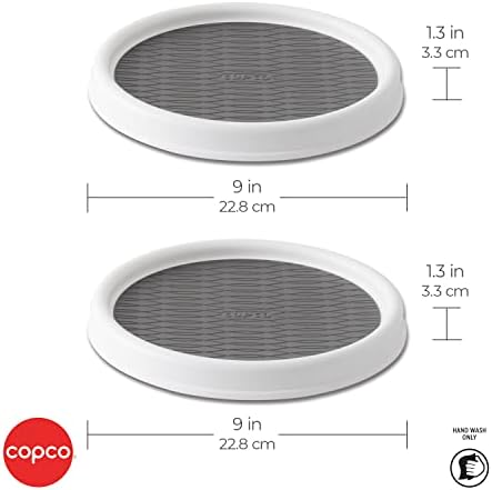 Copco Lazy Susan Turntable Organizer Set of 2, 9 Inch Rotating Cabinet and Pantry Storage, Nonslip Surface with Outer Ri