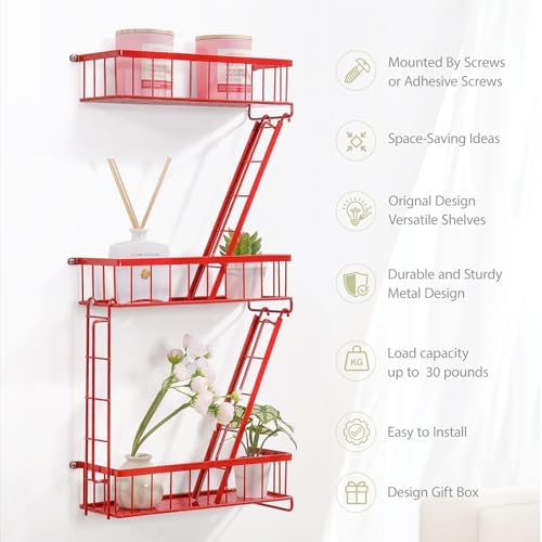 SweetSage Fire Escape Wall Shelf Red - New York Wall Art Decorative Figure Display Floating Shelves Metal Racks for Livi