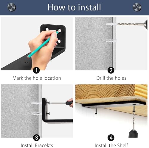 MLOQI 4 Pack Floating Shelf Bracket Heavy Duty, Hidden Shelf Brackets 5mm Thick L Brackets for Shelves up to 50 KG (Blac