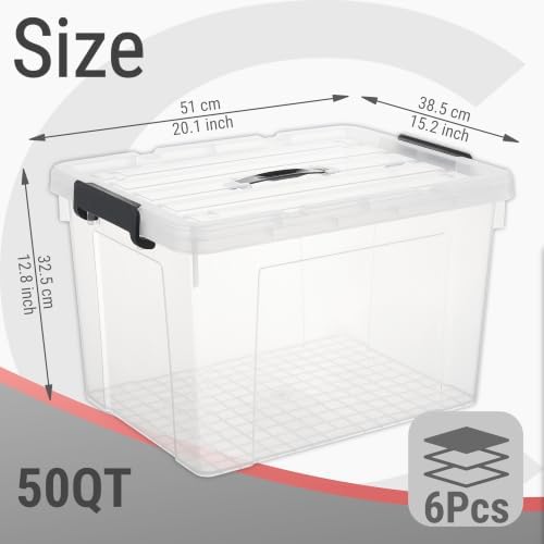 Cetomo Plastic Storage Bins with Handle, Storage Bin with Lids, Organizing Container, PP Box for Home Office, Clear, 50 