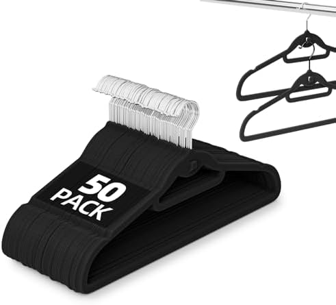 Velvet Stackable Hangers 50 Pack Space Saving Cascading Hook Black
