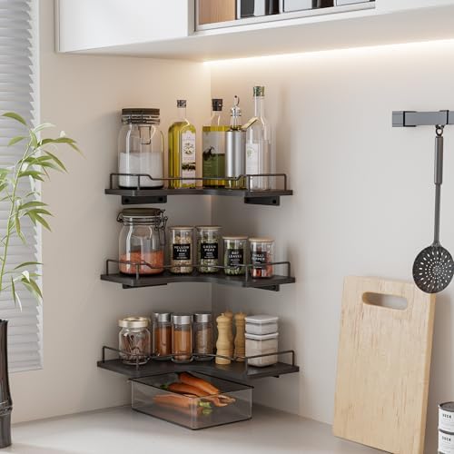 L-Shaped Corner Floating Shelves Wall Mounted Set of 3,Black
