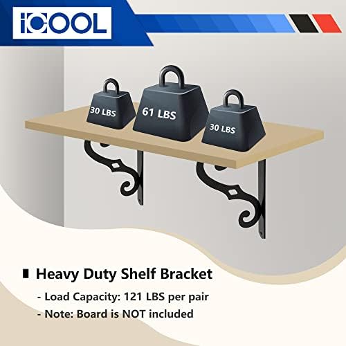 Decorative Shelf Bracket 10 Inch with Screws, Powder-Coated Steel, 6 Pack