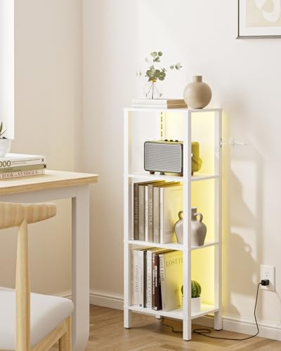 Open Book Shelf with LED Lights, 4 Tier Small Bookshelf, Narrow Freestanding Shelf Bookcase with Open Shelves, 14.96" x 