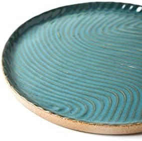 Vanity Tray with Brown Trim - Candle & Perfume Holder Organizer - Round, Green, 8"8" - Home Decor for Dresser, Table, Ba