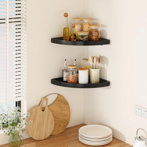 YMYNY Set of Corner Floating Shelves for Wall Mount 12" Black HFS001B-2