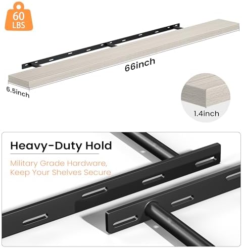 Fun Memories Floating Shelves for Wall 67 Inch, Set of 1 – Wall-Mounted Storage & Display Shelf with Invisible Bracket, 