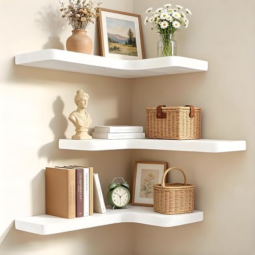 Floating Corner Shelves, Wall Shelf Set of 3, Shelves for Wall Storage, Solid Wood Shelves for Storage, Wall Mount Woode