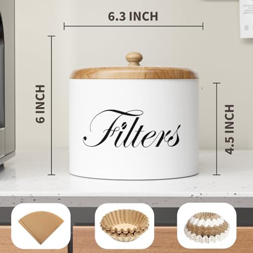 Coffee Filter Holder, Wooden Coffee Filter Storage with Lid, Round CoffeeFilterContainer for Counter, Rustic Farmhouse B