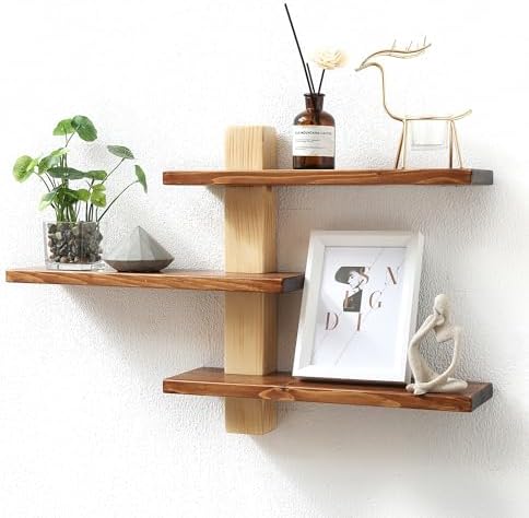GRID FORTE Wood 3-Tier Floating Shelf, Large Minimalist Wall Shelves