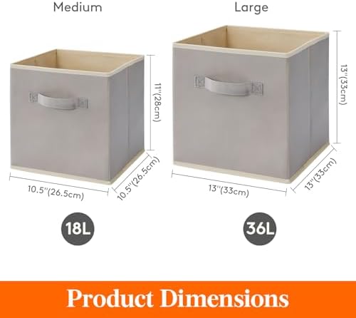 Lifewit Storage Cubes, 11 Inch Organizer Bins, 18L Light Gray, 16 Packs