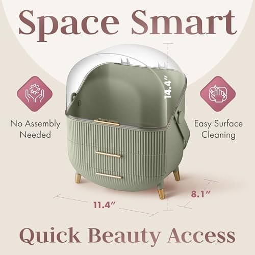 Covered Makeup Cosmetic Countertop - Large Cosmetic Organizer - Trendy Oval Shape Storage for Skin Care Organizer - Clea