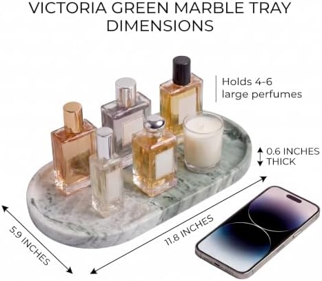YKAJO Victoria Green Oval Marble Tray, 11.8x5.9 Vanity Perfume Organizer