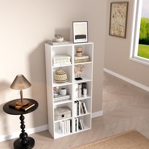 5-Tier Wooden Cube Storage Organizer, 52 Inch Tall Bookcase & Display Shelf with 5 Open Cubes, Freestanding DIY Closet S