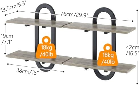 Floating Shelves, 2Pcs Wall Mounted Shelves with 2-Tier Bathroom Hanging Storage Shelves Set for Living Room Bedroom Bat