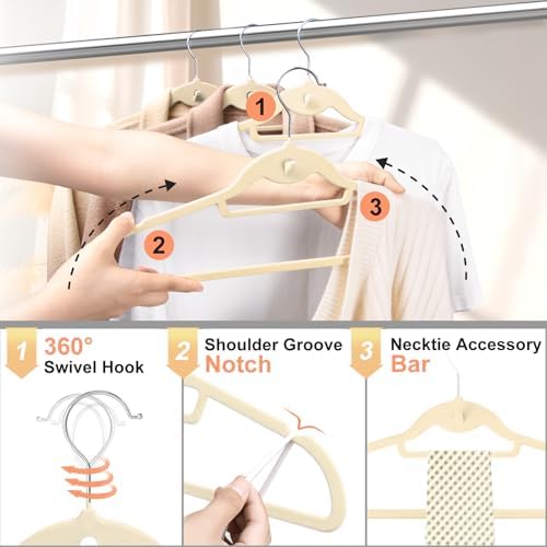Velvet Felt Stackable Hangers 50 Pack, Thin & Space Saving, Ivory