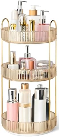 360° Rotating Makeup Organizer for Vanity, 3 Tier Perfume Organizers, Gold