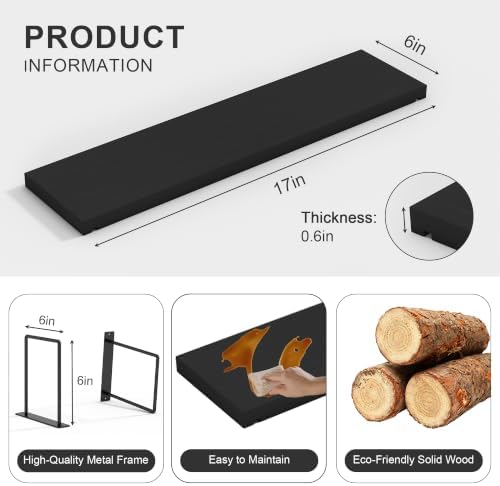 Floating Shelves, 17 In Bookshelves for Room Wall, Shelves on Wall (Black)
