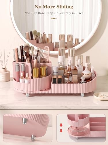 Booklov Rotating Makeup Organizer for Vanity Countertop, Pink