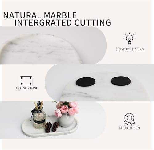 White Marble Vanity Tray for Bathroom Counter, 10"x5" Decorative Tray for Perfume, Candles, Stone Jewelry Dish Tray (Whi