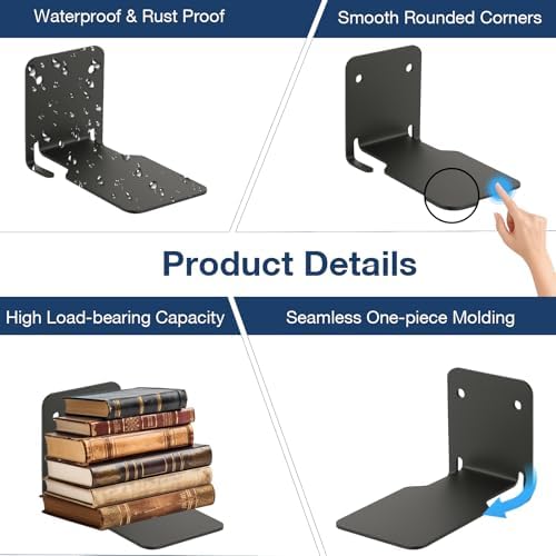 Invisible Bookcase, 4 Floating Bookcase, Invisible Shelves, Robust Wall Shelf with Metal Structure for Wall Mounting for