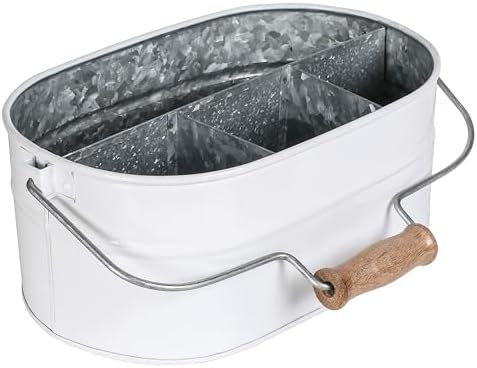 Alpha Living Home 4-Compartment Flatware Caddy, White Metal Cutlery Holder
