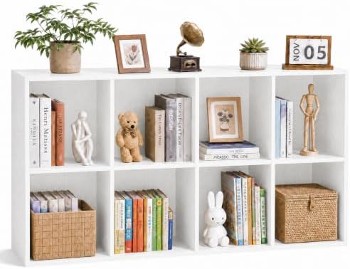 8 Cube Storage Organizer with Back Panel, Cube Bookshelf, White