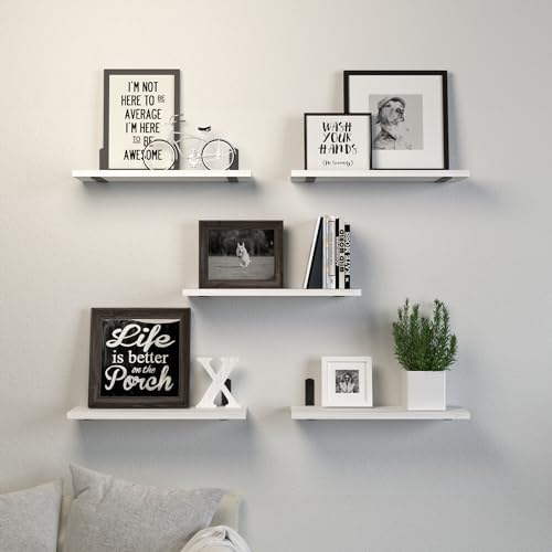 DOLLFIO Floating Wall Shelves, Decor & Storage, White, 16.5'', 5Pcs