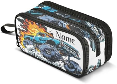 Custom Truck Flame Pencil Case Box Boys Girls Personalized Name Large Pencil Pouch Stationery Pen Bag Organizer for Kids Adults School Office