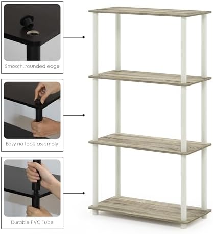 Furinno Turn-N-Tube Toolless Assembly Storage Shelves, 4-Tier Oak Book Shelf, Open Storage Bookshelf, for Organization a
