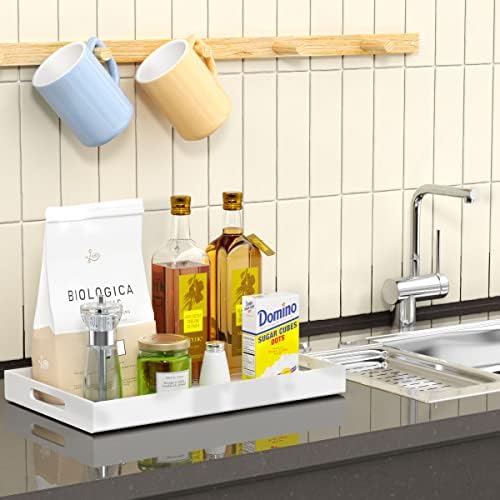 NIUBEE Acrylic Serving Tray 12x20 Inches -Spill Proof- White Decorative Tray Organiser for Ottoman Coffee Table Countert