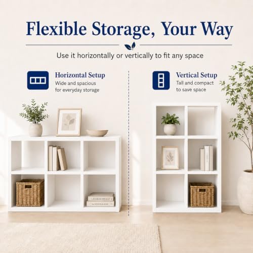 IULULU 6-Cube Storage Organizer Shelf, Freestanding Bookcase - White