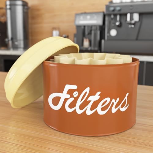 Brown Basket Coffee Filter Holder with Lid - Round Storage Container for Counter - Rustic Farmhouse Coffee Bar Accessori