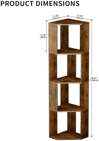 ALISENED 4-Tier Corner Bookshelf,Small Bookcase,Tall Corner Storage Stand