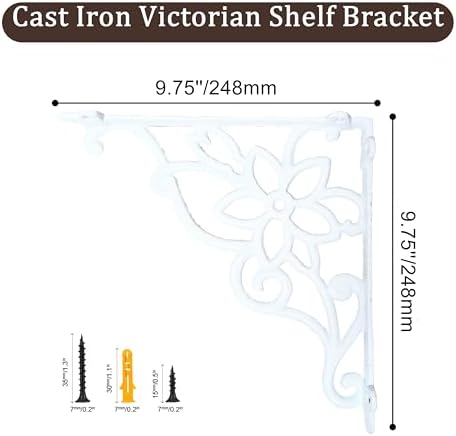 Z Metnal Cast Iron Heavy Duty Shelves Bracket, 9.75 inch Decorative Shelf Brackets, 90° Right Angle Wall Hanging, Vintag