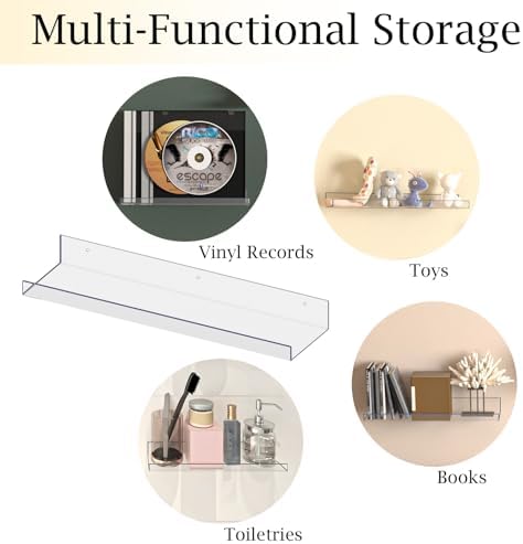 RLAVBL 7 Pack Acrylic Shelves, 15" Floating Wall Shelves for Bedroom, Living Room, Bathroom, Kitchen Storage