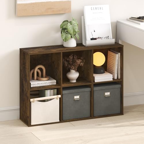 Furinno LUDER Book Shelf, 6-Cube Bookshelf, Bookcase with Open Shelves, 9.5 x 24.6 x 35.4, for Living Room, Bedroom, Hom