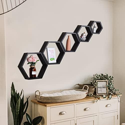 Hexagon Shelves,Floating Wall Shelf,Honeycomb Octagon Cube Shelves Wood